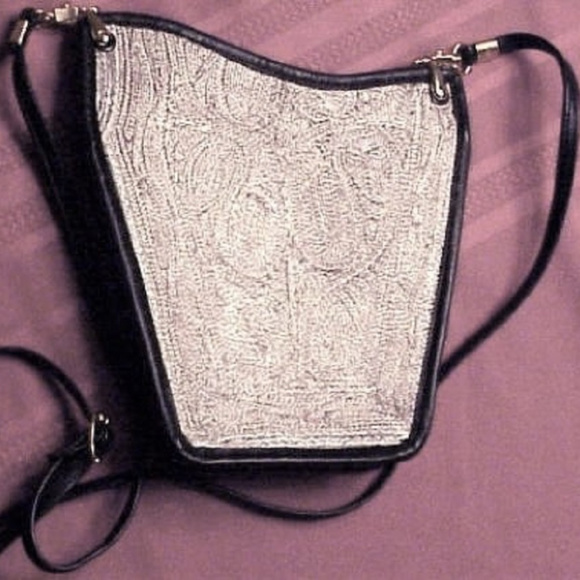 VNT ALBANO SILVER wire BLACK LEATHER evening PURSE